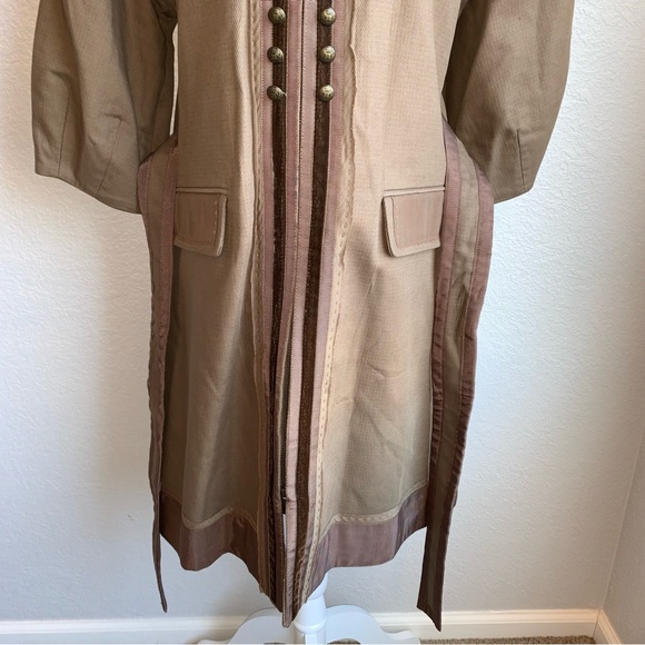 New BCBGMaxAzria $398 Long Lined Military Belted Tan Coat Jacket Medium RARE - Picture 5 of 15